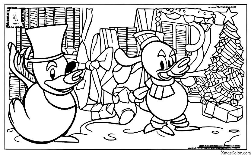 Noël / Noël Disney: Donald Canard construisant un bonhomme de neige