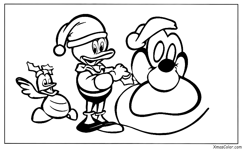 Noël / Noël Disney: Donald Canard enveloppant des cadeaux