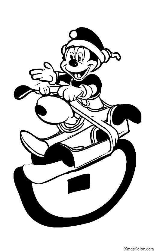 Noël / Noël Disney: Goofy glissant une colline sur un traîneau