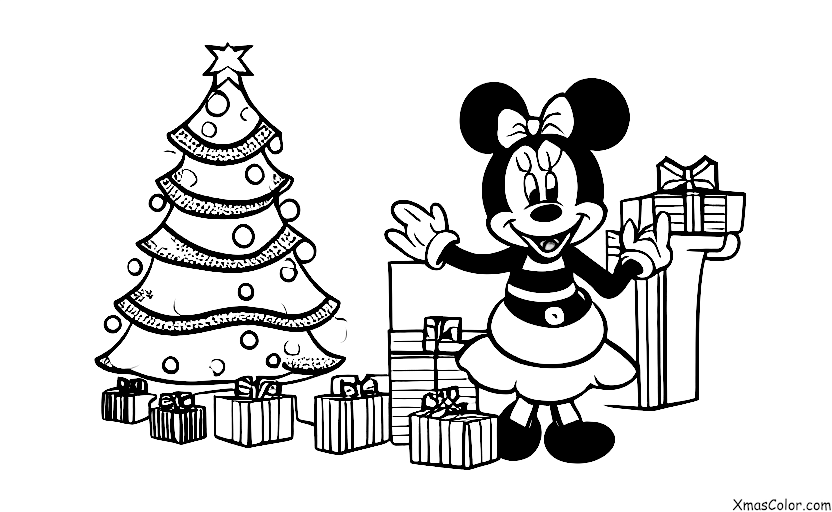 Noël / Noël Disney: Minnie Souris en train de décorer son sapin de Noël