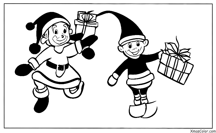 Noël / Noël Drôle: Un elfe de Noël essayant d'attraper le traîneau de Papa Noël