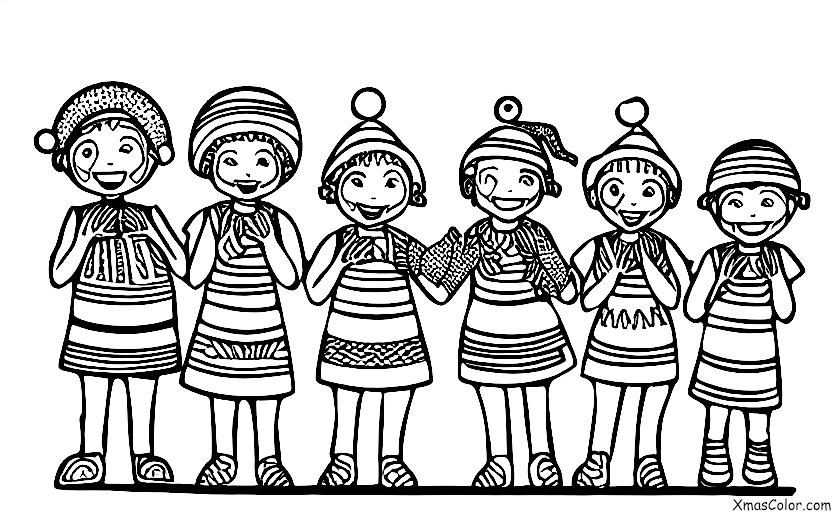 Noël / Noël en Afrique: Les enfants habillés dans des vêtements traditionnels africains chantent des chansons de Noël