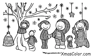 Noël / Noël en Afrique: Une famille qui décore son sapin de Noël avec des ornements faits à la main