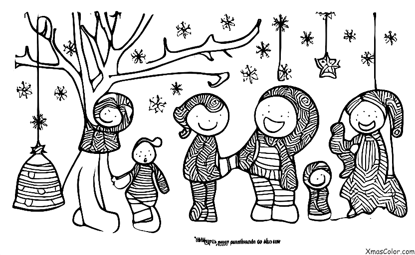 Noël / Noël en Afrique: Une famille qui décore son sapin de Noël avec des ornements faits à la main