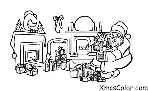 Noël / Noël en Amérique du Sud: Père Noël descendant par la cheminée