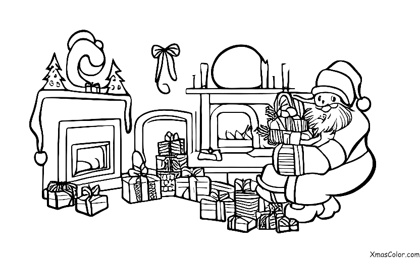 Noël / Noël en Amérique du Sud: Père Noël descendant par la cheminée