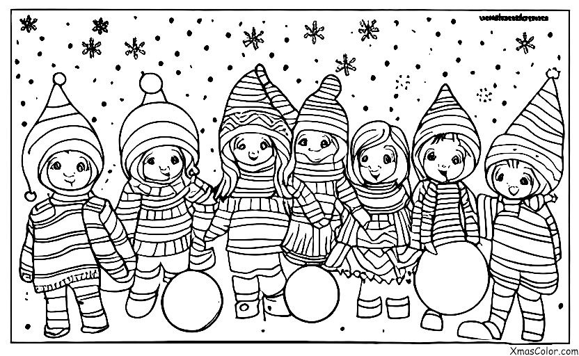 Noël / Noël en montagne: Un groupe d'amis jouant dans la neige