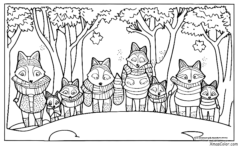 Noël / Noël en montagne: Une famille de renards appréciant le paysage hivernal