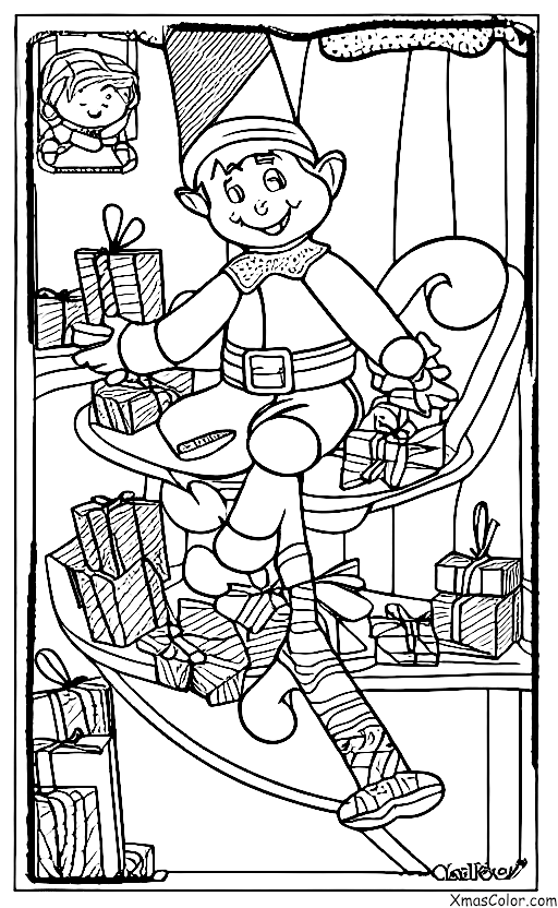 Noël / Noël fou: Elfe sur une étagère