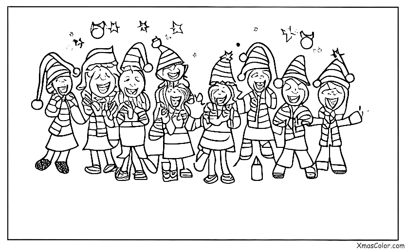 Noël / Noël inhabituel: Un groupe d'amis qui chantent des cantiques de Noël