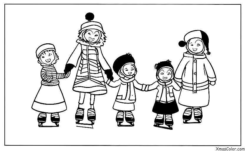 Noël / Noël inhabituel: Une famille patinant dans le parc
