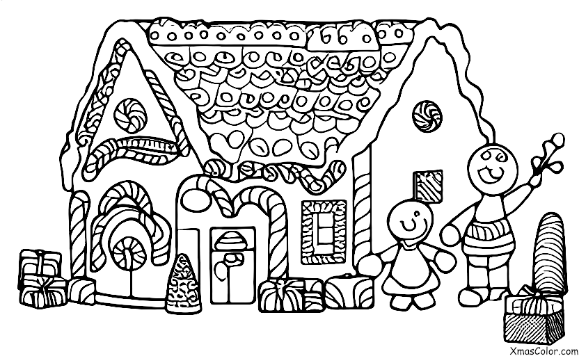Noël / Noël inhabituel: Une famille qui fabrique une maison en pain d'épice