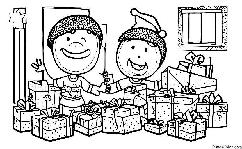 Noël / Noël moderne: Un enfant qui ouvre un cadeau le matin de Noël