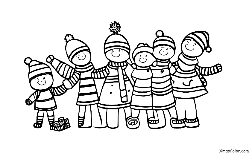 Noël / Noël moderne: Un groupe d'amis qui jouent dans la neige