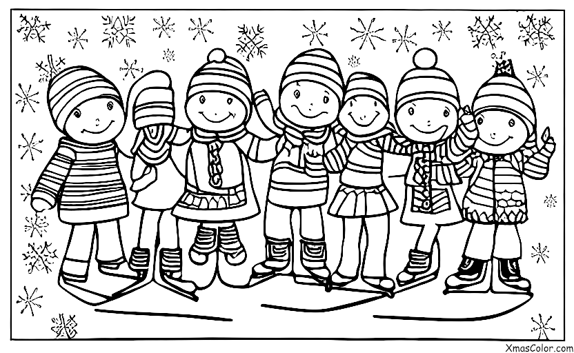 Noël / Noël moderne: Un groupe d'amis va patiner sur glace