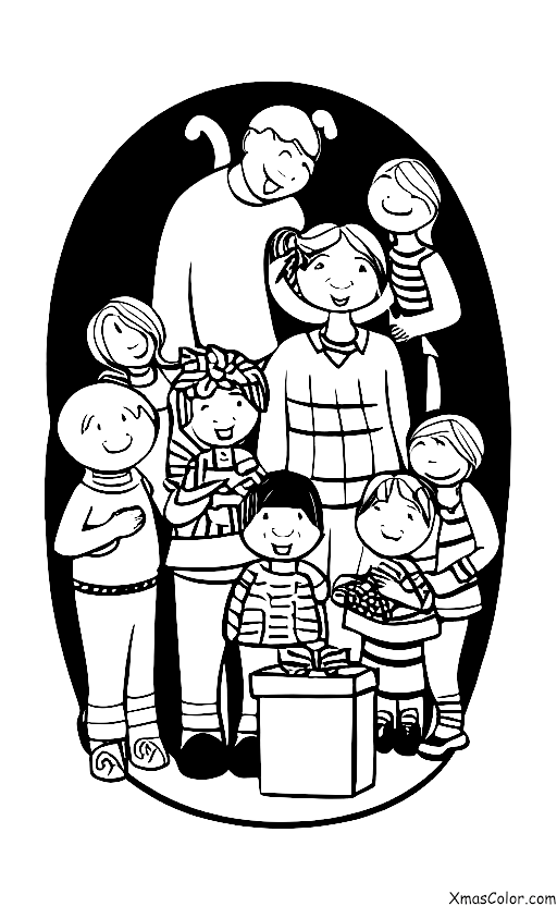 Noël / Noël passé, présent et futur: Une famille ouvrant des cadeaux le matin de Noël