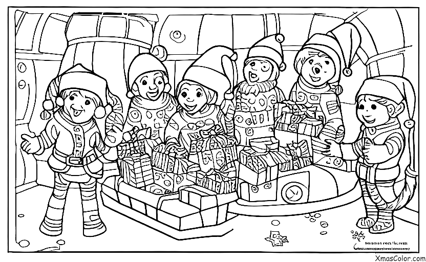 Noël / Noël Sci-Fi: Santa et ses lutins dans une station spatiale