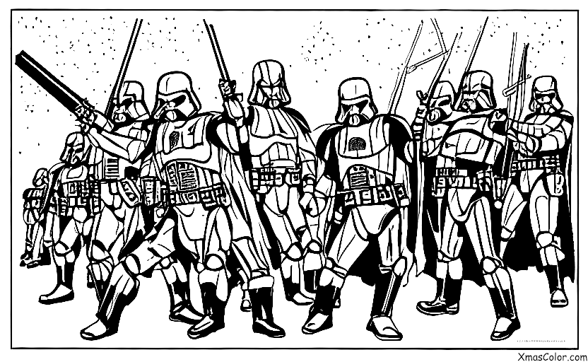 Noël / Noël Star Wars: Darth Vader et ses Stormtroopers marchant dans la neige