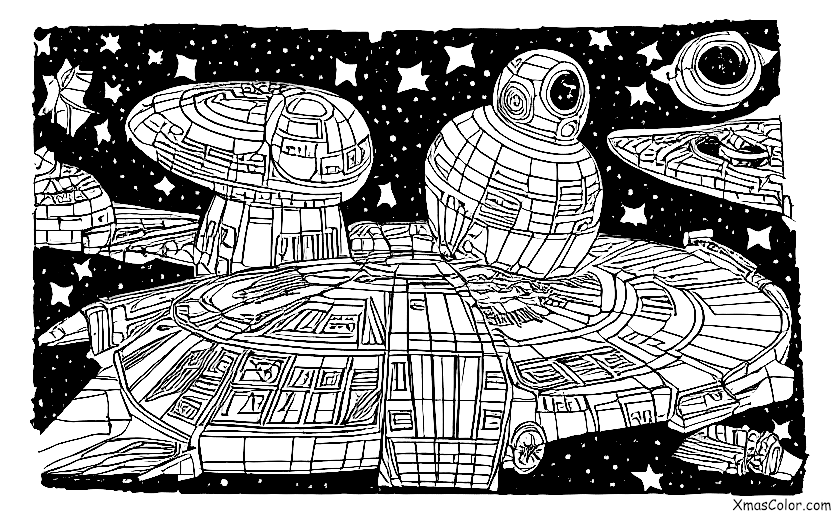 Noël / Noël Star Wars: Le Millennium Falcon volant à travers un ciel étoilé