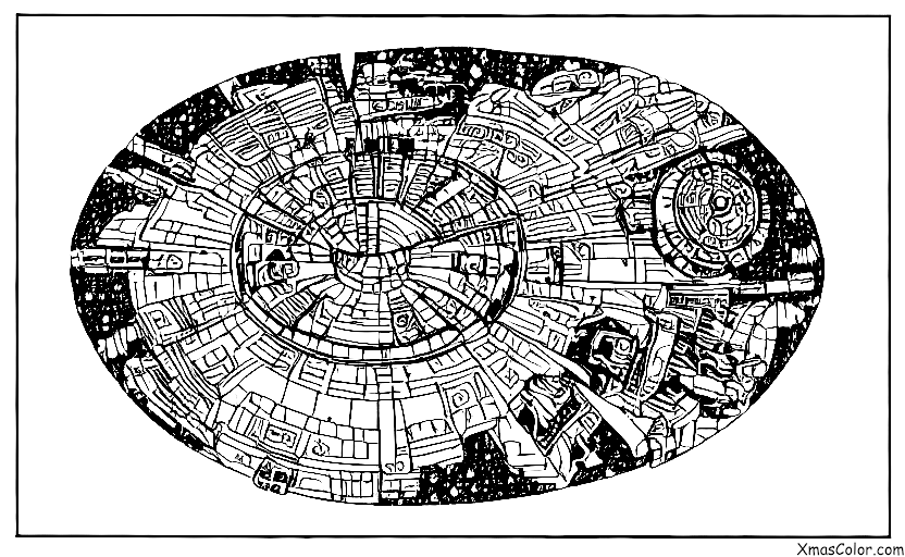 Noël / Noël Star Wars: Une scène du Faucon Millénaire volant à travers un ciel étoilé