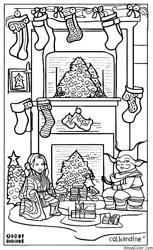 Noël / Noël Star Wars: Yoda assis devant la cheminée