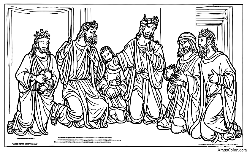 Noël / Nous Trois Rois: Les trois Rois présentant leurs cadeaux à Jésus