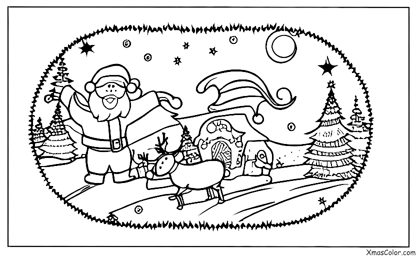 Noël / O venez, tous les fidèles: Le père Noël et ses rennes volant dans le ciel nocturne