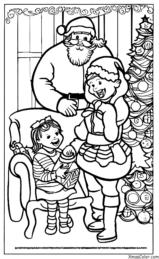 Noël / Offrir: Le père Noël en train de donner un cadeau à une petite fille