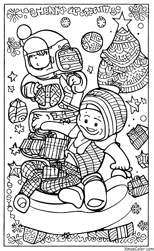 Noël / Offrir: Un enfant glissant dans une colline