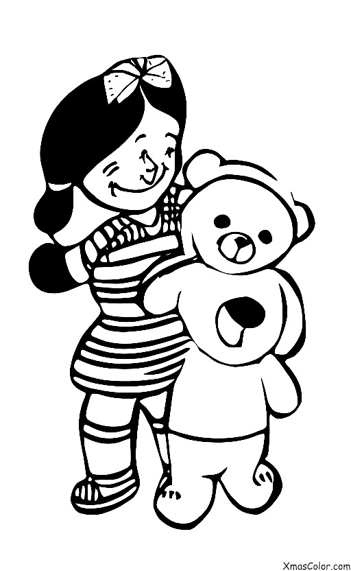 Noël / Offrir: Une fille donnant un ours en peluche à son petit frère