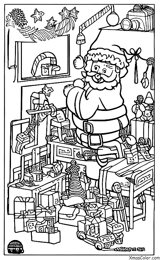 Noël / Paix: Père Noël dans son atelier