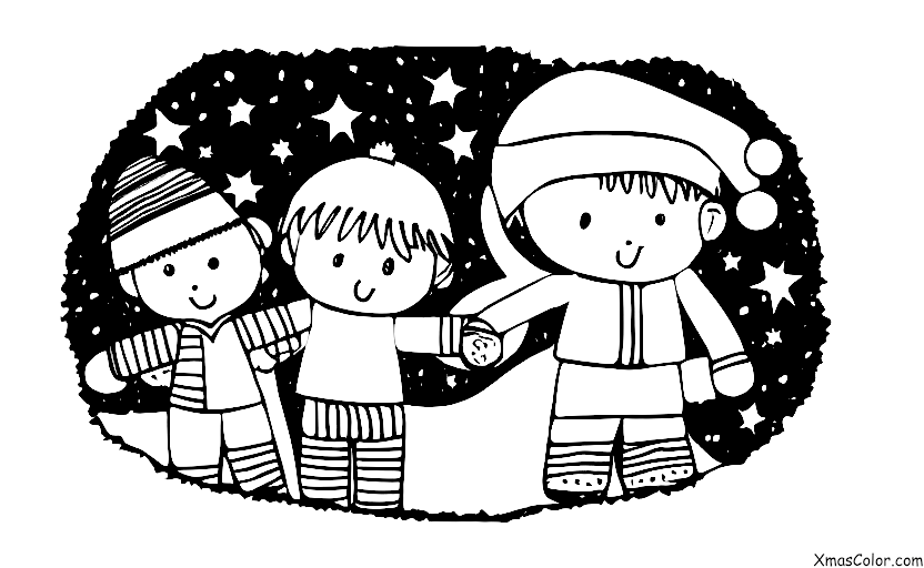 Noël / Paix: Un garçon et une fille main dans la main en contemplant le ciel étoilé