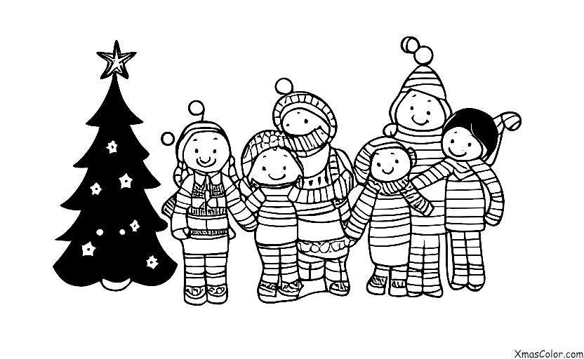 Noël / Paix: Une famille près du sapin de Noël