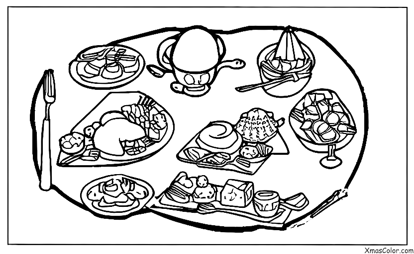 Noël / Paix: Une table avec un festin de Noël disposé dessus