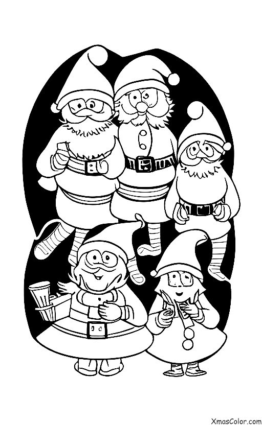 Noël / Parties de Noël: Père Noël et ses lutins organisant une fête de Noël