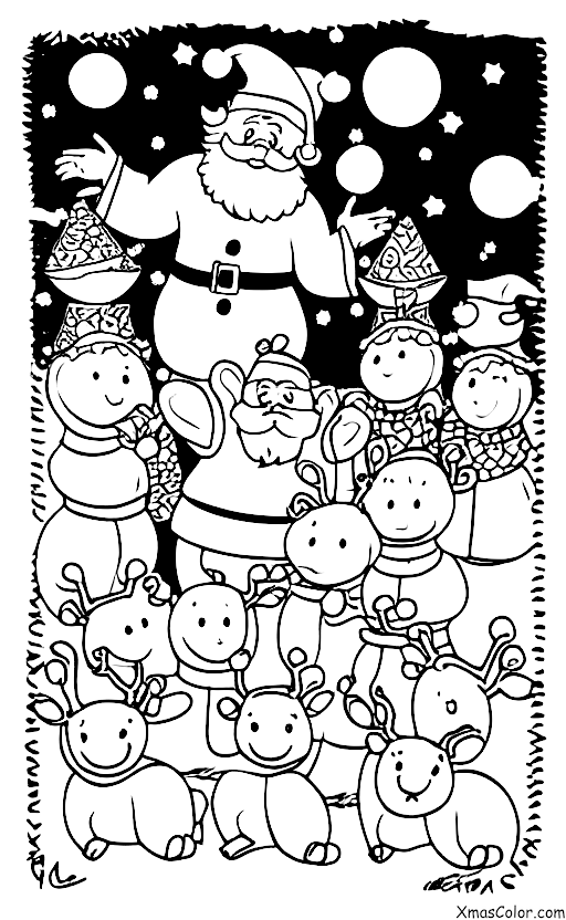 Noël / Pays des Merveilles d'Hiver: Père Noël nourrissant ses rennes