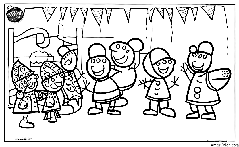 Noël / Peppa Pig Noël: Peppa Pig se battant avec des boules de neige