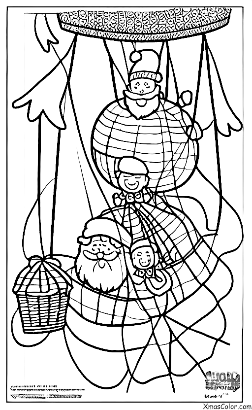 Noël / Père Noël: Père Noël dans un ballon de montgolfière