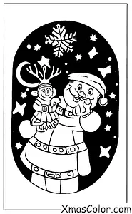 Noël / Père Noël: Père Noël et ses rennes volant dans le ciel
