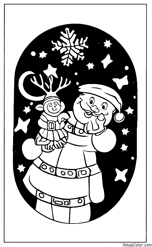 Noël / Père Noël: Père Noël et ses rennes volant dans le ciel