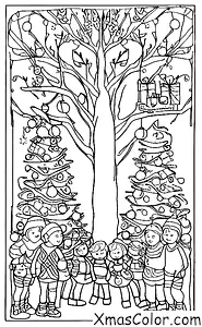 Noël / Pièces de Noël: Un groupe de personnes en train de décorer un sapin de Noël