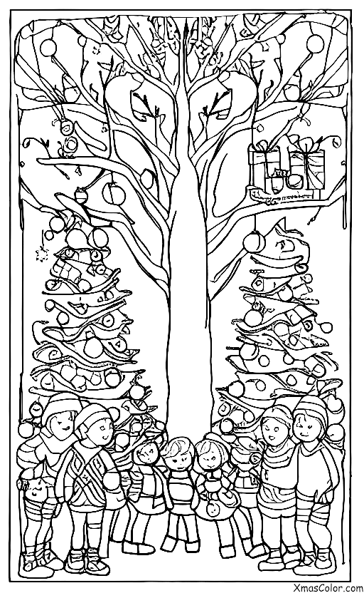 Noël / Pièces de Noël: Un groupe de personnes en train de décorer un sapin de Noël