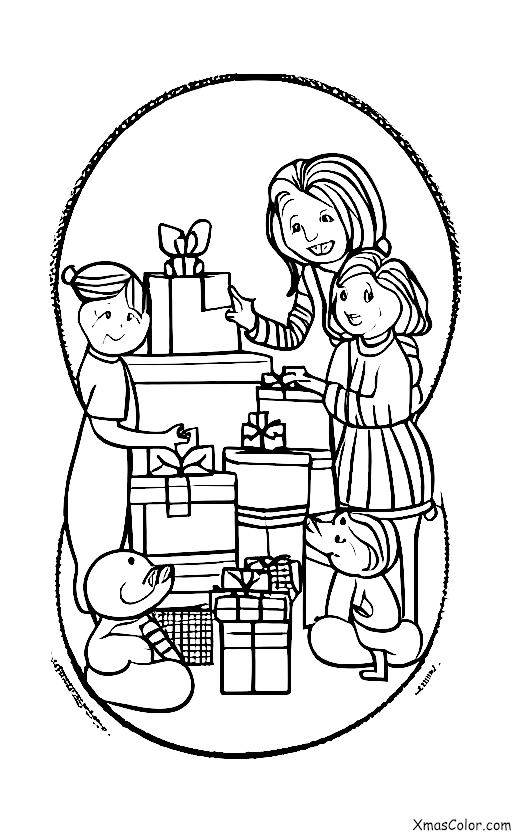 Noël / Pièces de Noël: Une famille qui ouvre des cadeaux le matin de Noël