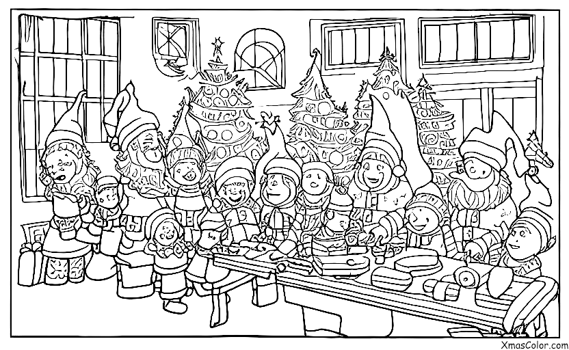 Noël / Pôle Nord: Père Noël et ses lutins dans leur atelier au Pôle Nord