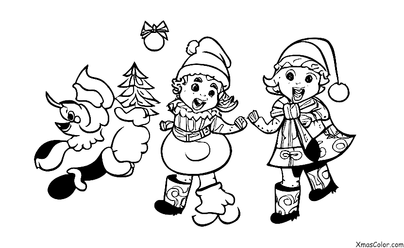 Noël / Renne: La renarde et le Père Noël volant dans le ciel