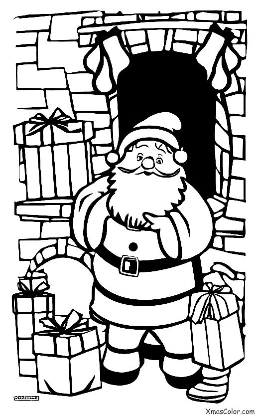 Noël / Renne: Papa Noël sortant d'une cheminée