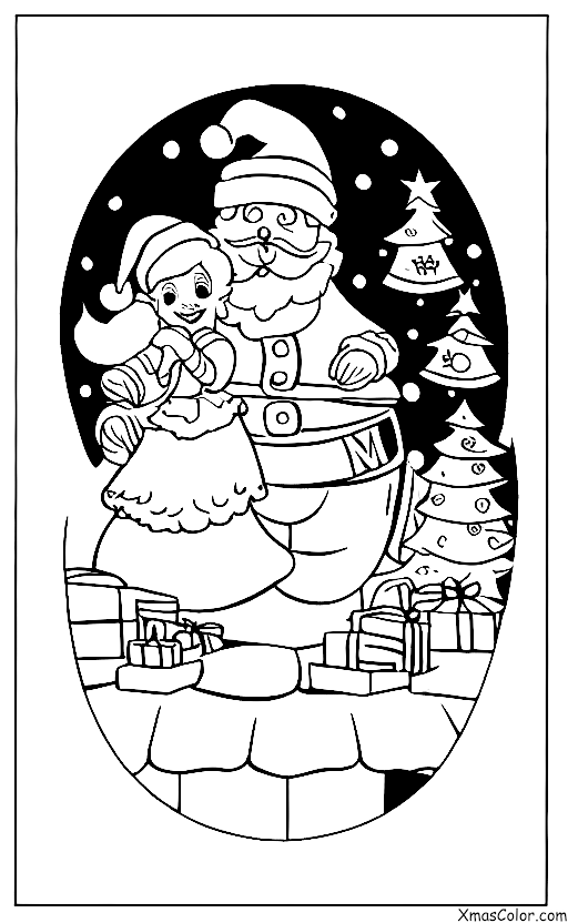 Noël / Renne: Renard et Père Noël devant la cheminée