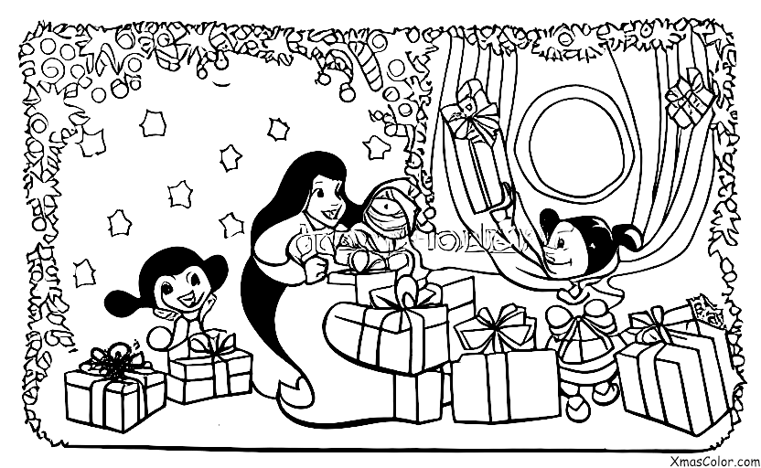 Noël / Renne: Renarde et Père Noël livrant les cadeaux