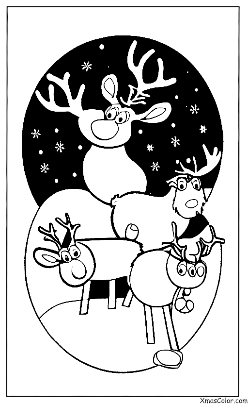 Noël / Rudolph: Rudolph et les autres rennes jouant dans la neige