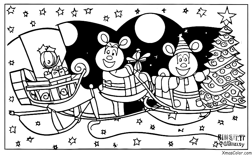 Noël / Rudolph: Rudolph et Santa volant dans le ciel nocturne